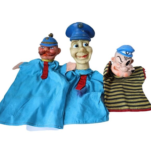 Vintage Hand Puppets Popeye Police Officer Bobby Cop Gund - Picture 1 of 7
